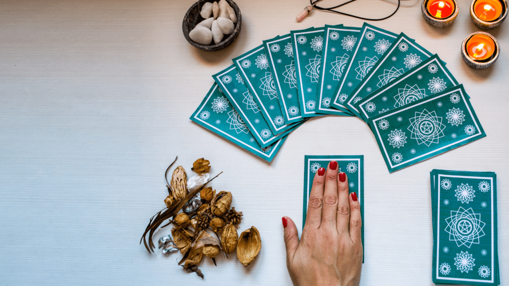 A psychic mind reader with tarot cards