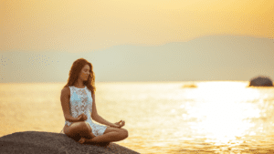 Peaceful woman no longer suffering from generalized anxiety disorder after experiencing the benefits of neuroscience techniques and life coaching for anxiety management.
