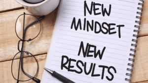 "Notebook with 'New Mindset, New Results' - Brain-based Life and Performance Coaching by Dr. Sydney Ceruto for Mental Health Coaching"