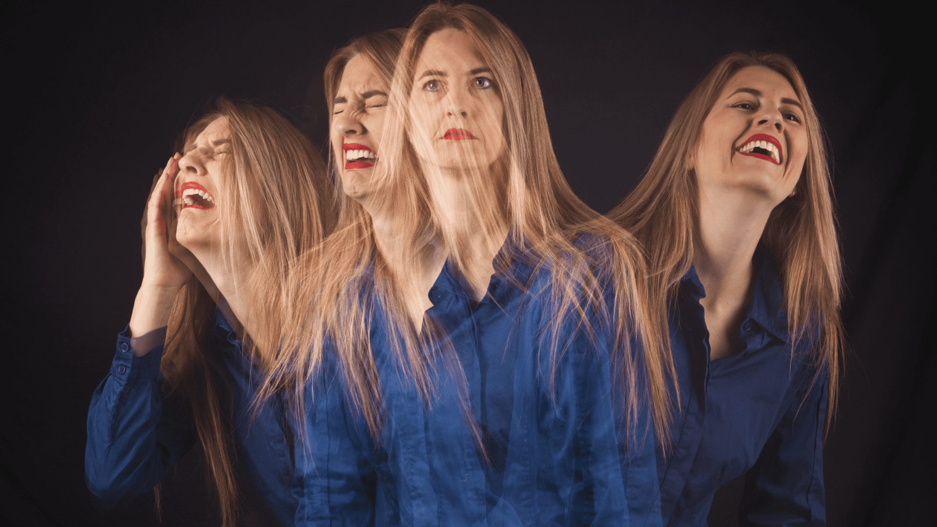 Woman experiencing a range of emotions, symbolizing Help for Dissociative Disorders, with Neuroscientific Options and Brain-based Coaching solutions highlighted