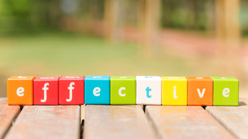Building Effectiveness with the 7 Habits Colored blocks spelling out the word "effective" symbolizing the 7 habits of highly effective people