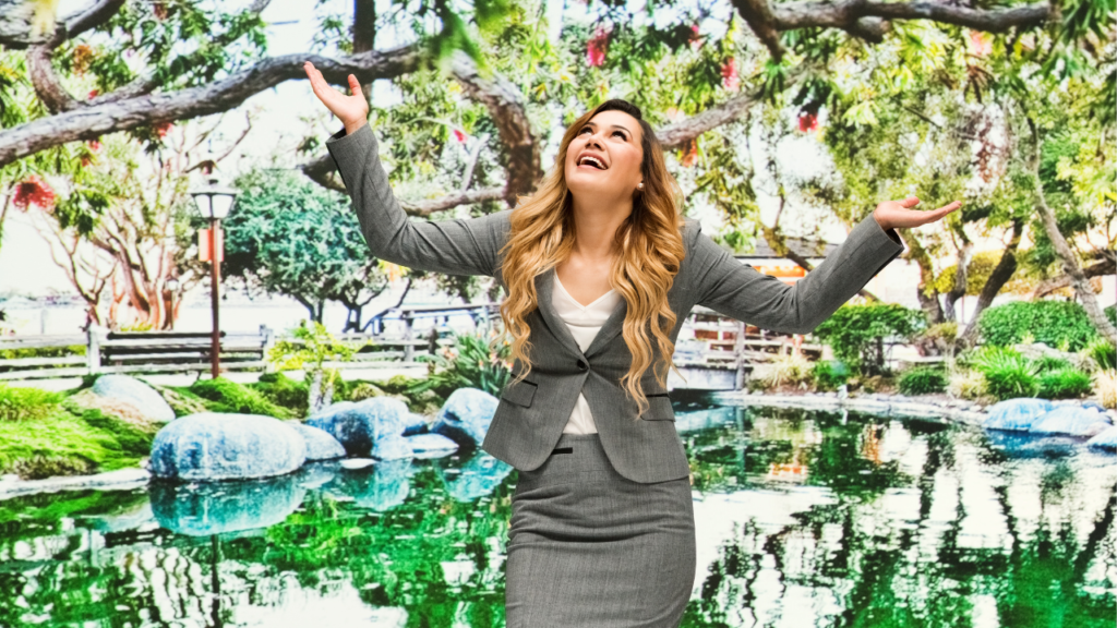 Woman's Transformation: Understanding What It Means To Be Happy And Achieving Happiness In Life Through Brain-Based Life Coaching Woman experiencing a moment of realization about what it means to be happy, achieving happiness in life after receiving brain-based life coaching, symbolizing understanding happiness and the benefits of neuroscience.