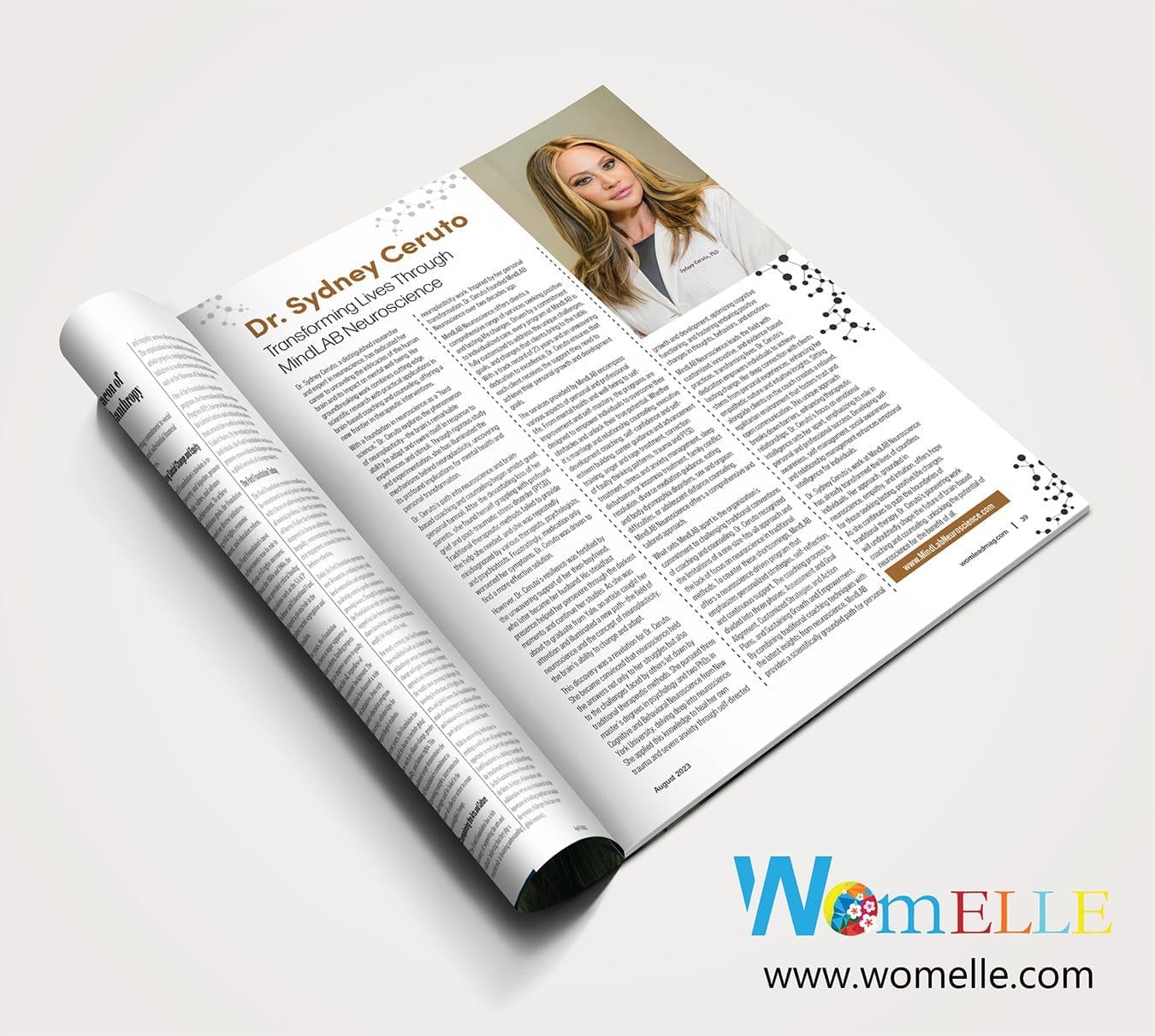 Printed magazine copy of Dr. Sydney Ceruto's feature in WomLEAD Magazine.