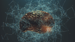 Brain illustration showing confusion, representing the neuroscience of cognitive distortions.