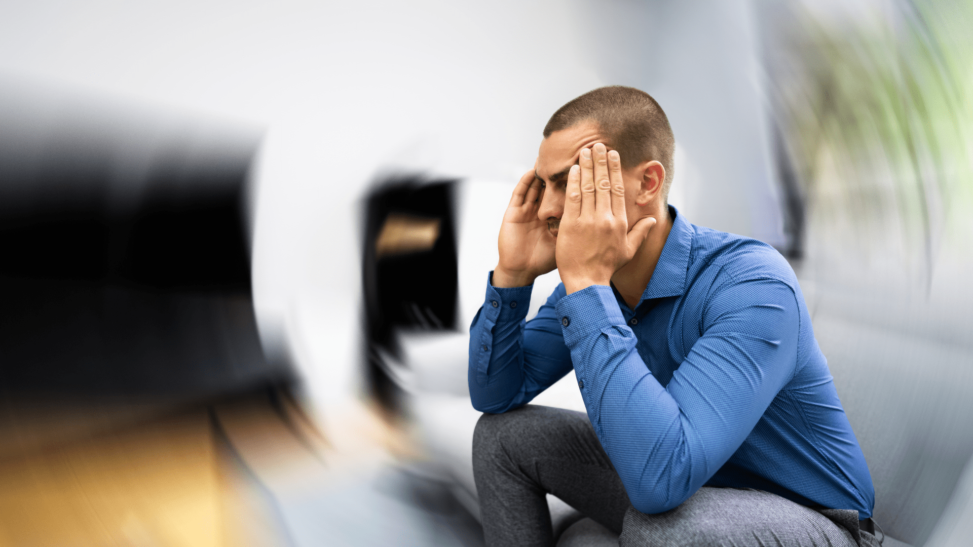 Man experiencing a distorted view, symbolizing the neuroscience behind cognitive distortions.