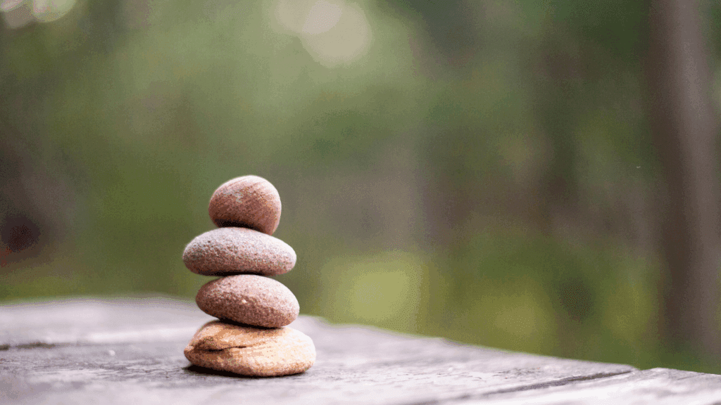 The Astonishing Role of Neuroplasticity in Brain Development 1 Stack of balanced stones on a wooden surface, symbolizing harmony and growth in neuroplasticity in brain development.