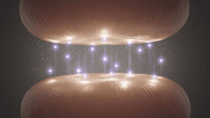 Synapses showing neurotransmitters passing connections.