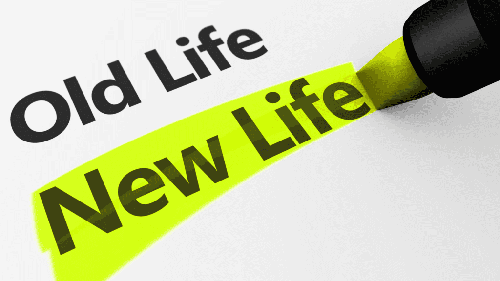 a yellow tape with black text with the words old life new life referencing 7 Ways Neuroscience-Based Coaching Boosts Life & Career Success