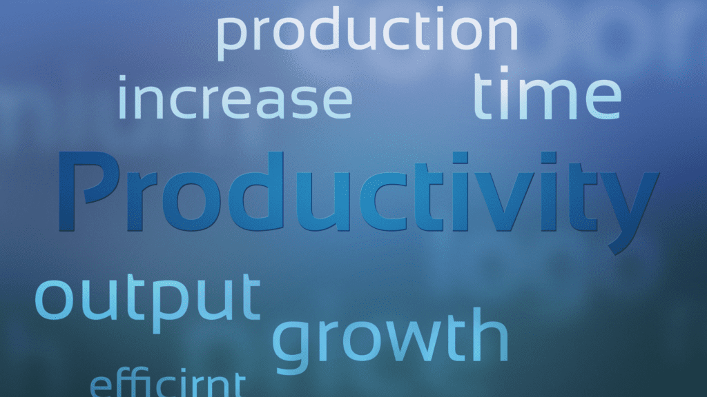 a blue text on a blue background with words associated with productivity