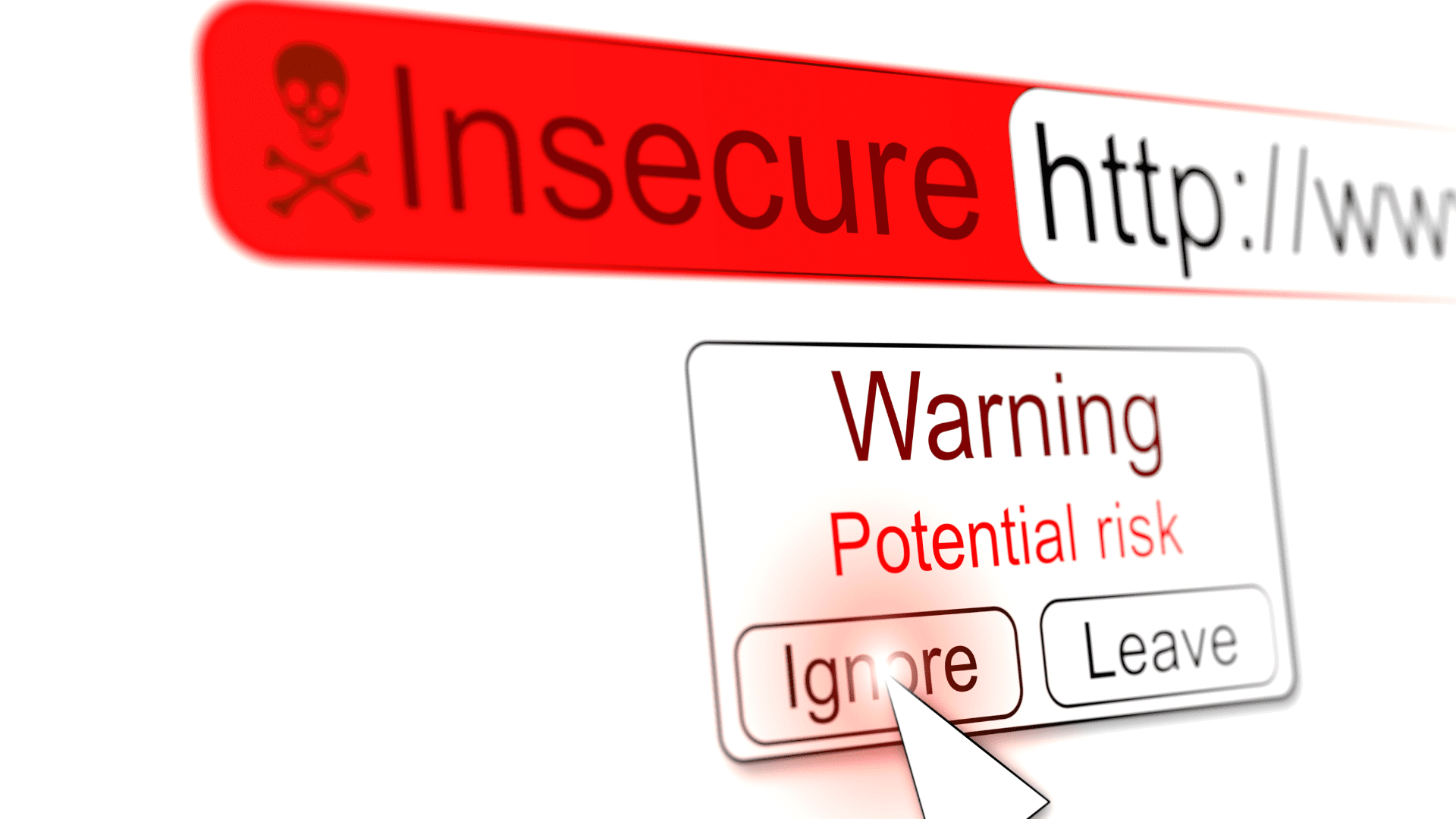 Warning sign indicating an insecure website with potential risk.