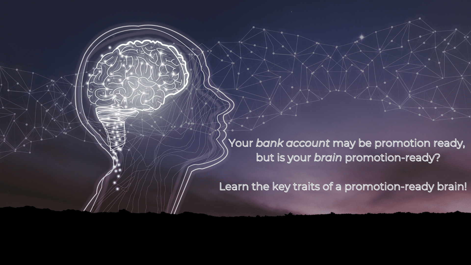 Digital brain with neural connections and promotion text