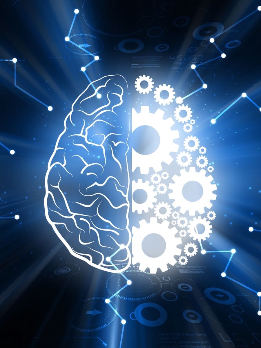 Process: digital illustration of a brain with gears, representing the MindLAB Neuroscience Process for rewiring the brain and achieving transformation