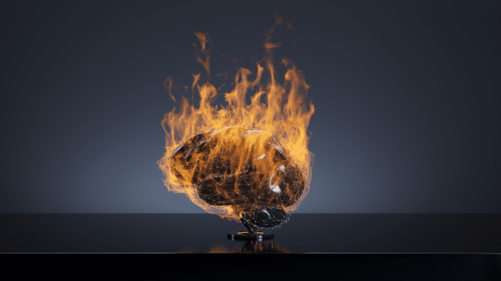 Digital rendering of a brain engulfed in flames, symbolizing a dysregulated nervous system.
 
