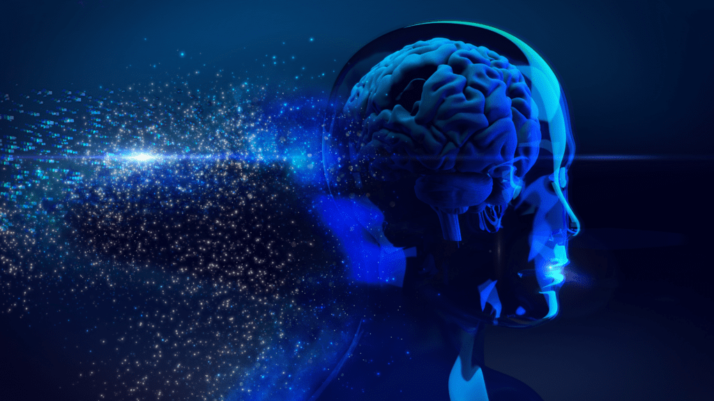 Illustration of a human brain in a digital, blue-hued environment representing neuroscience in decision-making.

