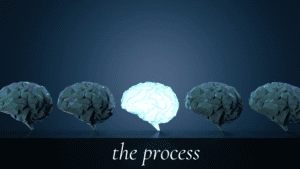 The Process at MindLAB Neuroscience: illuminated brain stands out from a row, visualizing science-driven neuroplasticity and transformative coaching solutions"