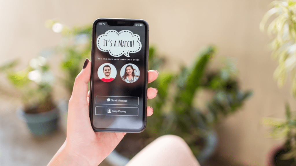 Smartphone displaying a successful match on a dating app.


