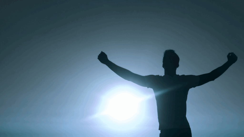 Dopamine addiction: Concept silhouette of man experiencing a dopamine high.





