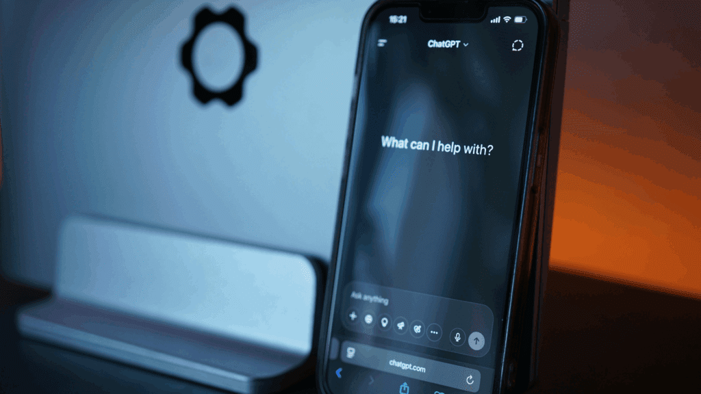 Smartphone displaying AI neuroscience coaching chat interface.