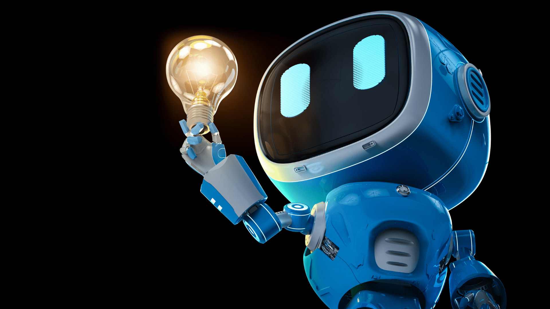 Robot holding a glowing light bulb symbolizing AI neuroscience coaching innovation.
