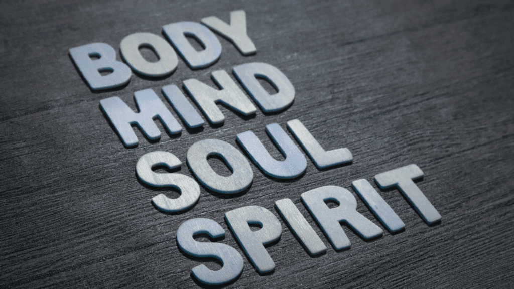 How neurons work to connect the body mind soul and spirit on wood background.



