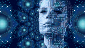 Abstract digital face with circuitry patterns, symbolizing the connection between autophobic thoughts and the mind’s inner wiring.