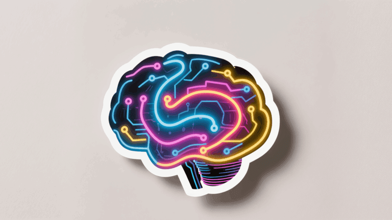 Colorful neon brain illustration symbolizing creativity and the power of creative expression for anxiety relief.