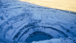 A deep, icy pit symbolizing the emotional and motivational lows often linked to dopamine depletion.