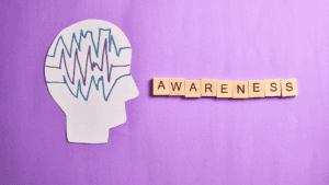 The Power of Self-Insight: The Neuroscience of Emotional Awareness 2 Illustration of a brain outline with waves and the word awareness, symbolizing the neuroscience of emotional awareness.