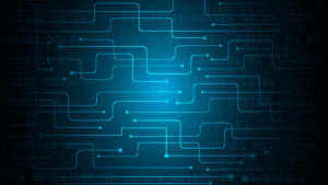 Digital circuitry pattern on a blue background, symbolizing the psychology of wanting versus needing in decision-making.