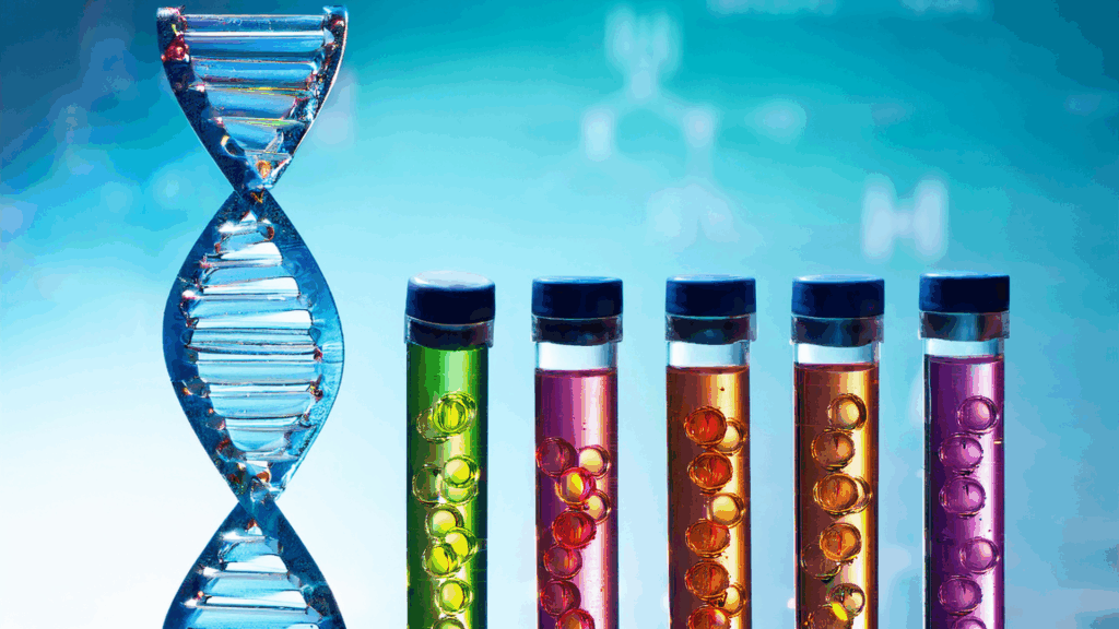 The Dopamine Genetics Connection: Personalized Neuroscience for Optimizing Your Unique Brain 10 DNA helix and genetic testing samples for dopamine genetics personalized neuroscience analysis.