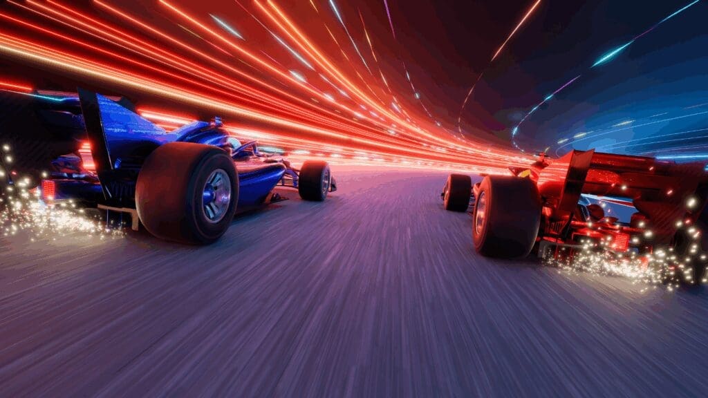 Race cars symbolizing high-performance mindset and competitive drive without anxiety
