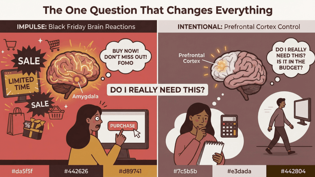 Black Friday Brain: Neuroscience Behind Impulse Purchases 5 Executive's brain showing amygdala threat response activation during Black Friday shopping urges and scarcity marketing exposure