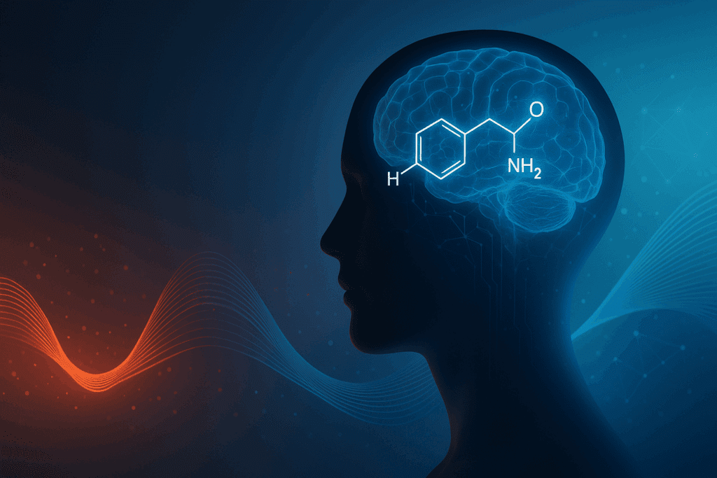 Silhouette of a head with a glowing brain, symbolizing dopamine and mood swings in the neuroscience-based approach to emotional stability.




