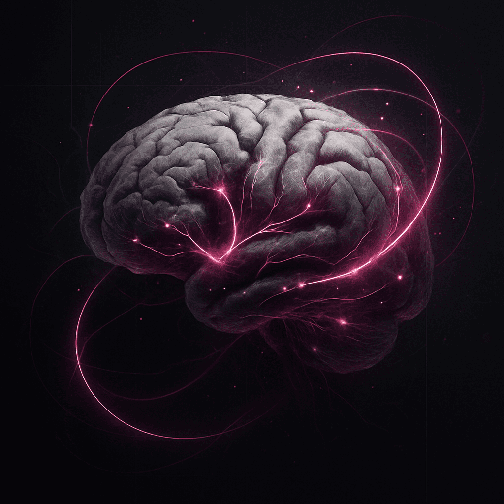 Brain illustration with illuminated neural pathways demonstrating how the brain rewires itself through neuroplasticity and neural adaptation.

