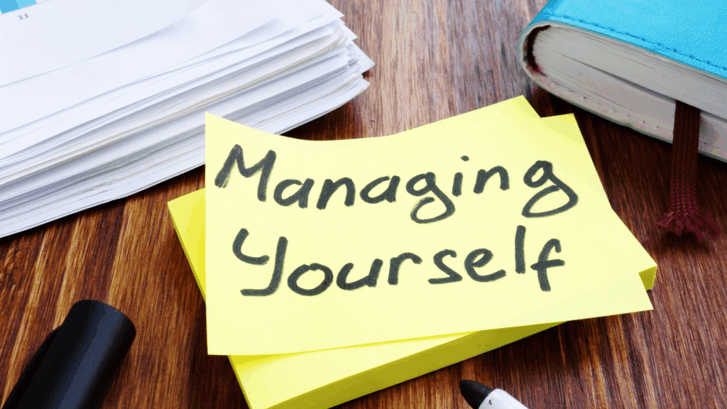 Sticky note reading “Managing Yourself” beside a planner, symbolizing routines that reduce sexual compulsivity.