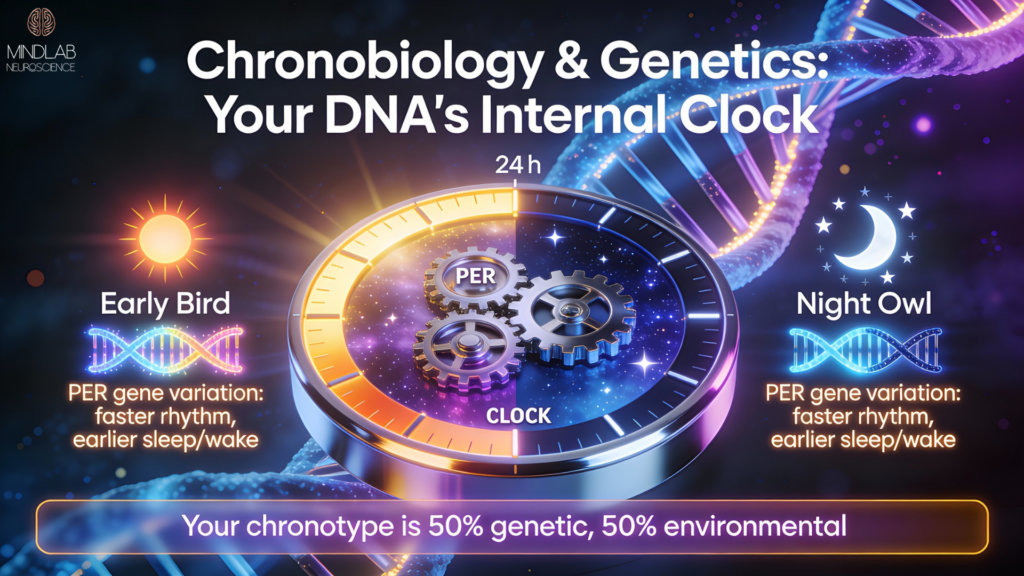 Circadian Health 101: How to Optimize Sleep & Energy Levels 3 DNA clock genes PER and CLOCK determine if you're a morning early bird or night owl chronotype for optimal circadian health