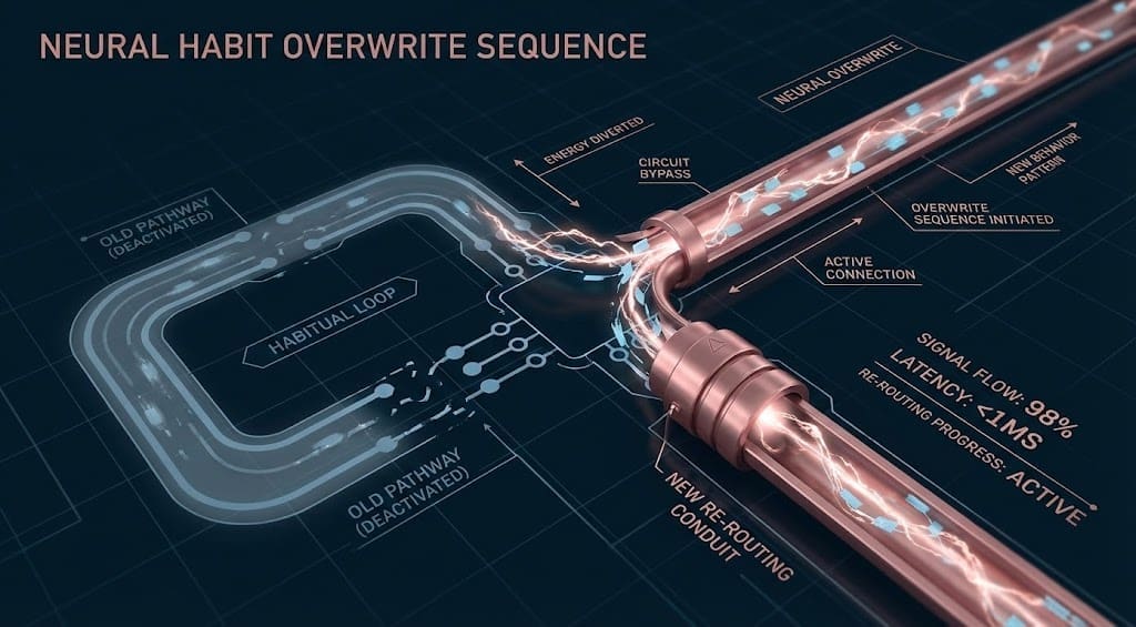 Technical schematic of a circuit being physically re-routed, symbolizing behavior modification.
