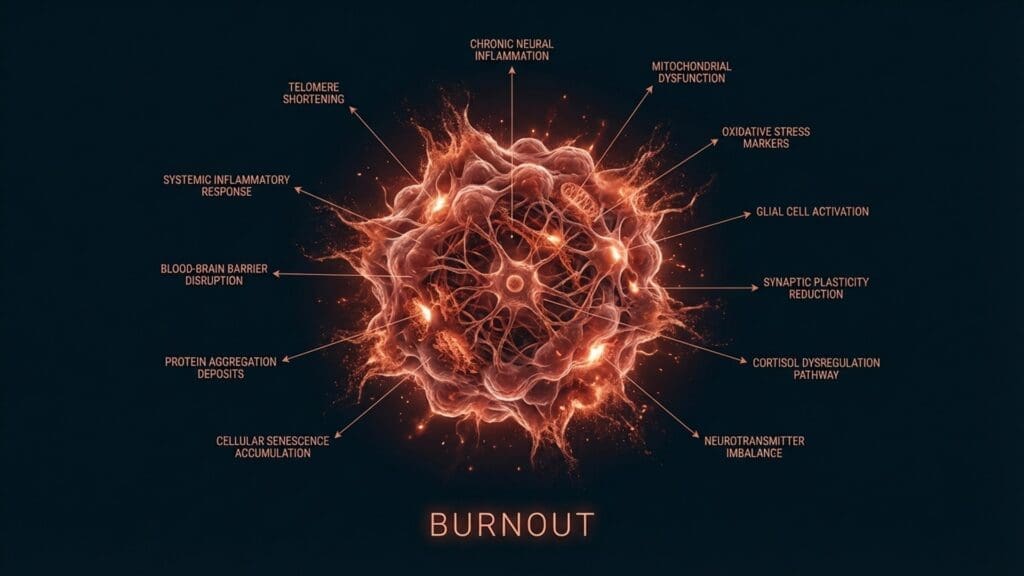 Diagram representation of the amygdala and HPA axis during states of chronic stress and burnout.
