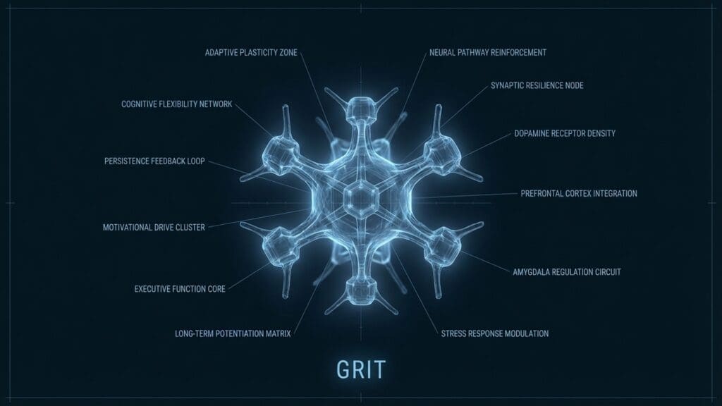 Diagram of grit visualizing neural pathways and biological function in the anterior cingulate cortex.