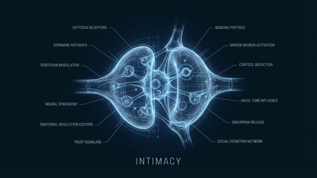 Diagram of Intimacy visualizing neural pathways and biological function governing bonding and vulnerability.