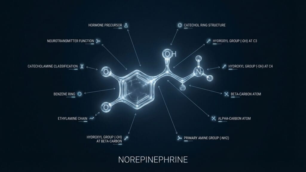 Biological visualization of Norepinephrine neurotransmitters in the synaptic cleft.
