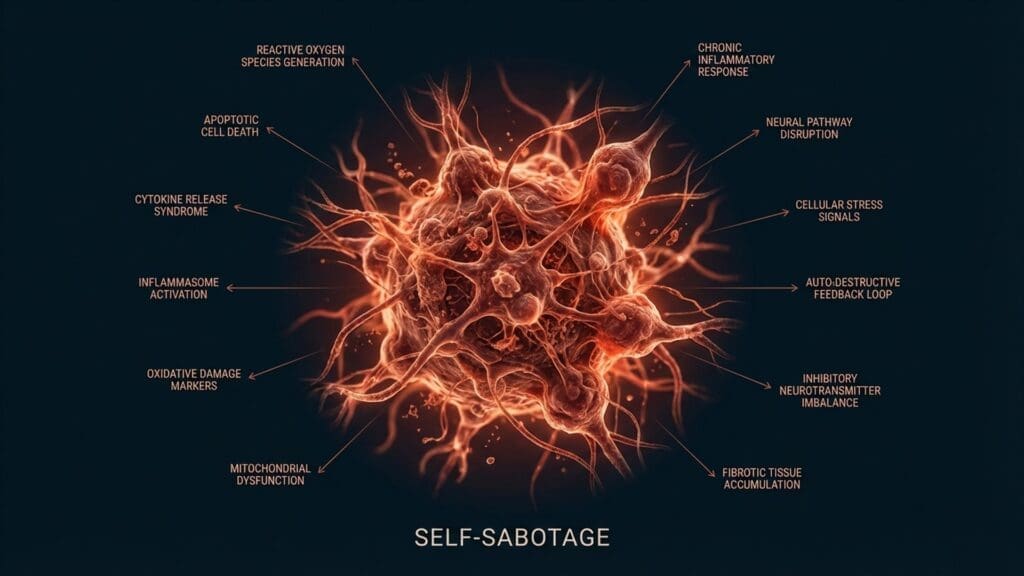 Biological illustration of cognitive dissonance pathways involved in Self Sabotage.