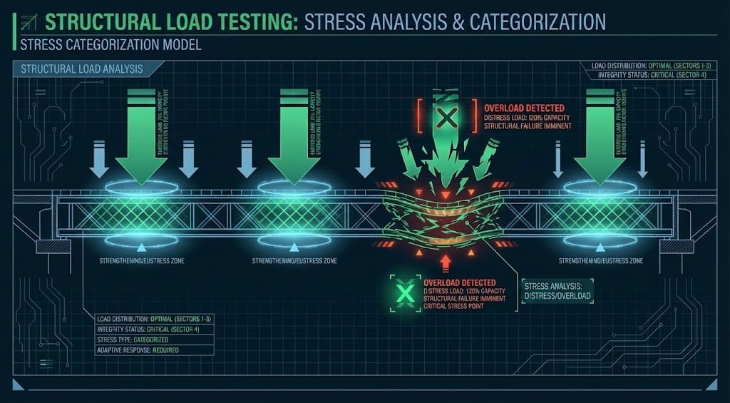 Structural load analysis graphic differentiating between strengthening and damaging forces, representing types of stressors.