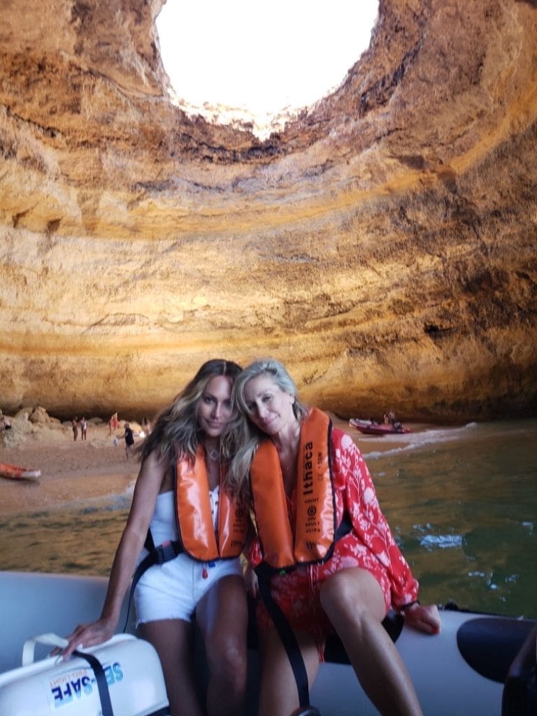 Dr. Sydney Ceruto 54 Dr. Sydney Ceruto and a friend wearing life jackets on a boat inside the Benagil sea cave in the Algarve region of Portugal