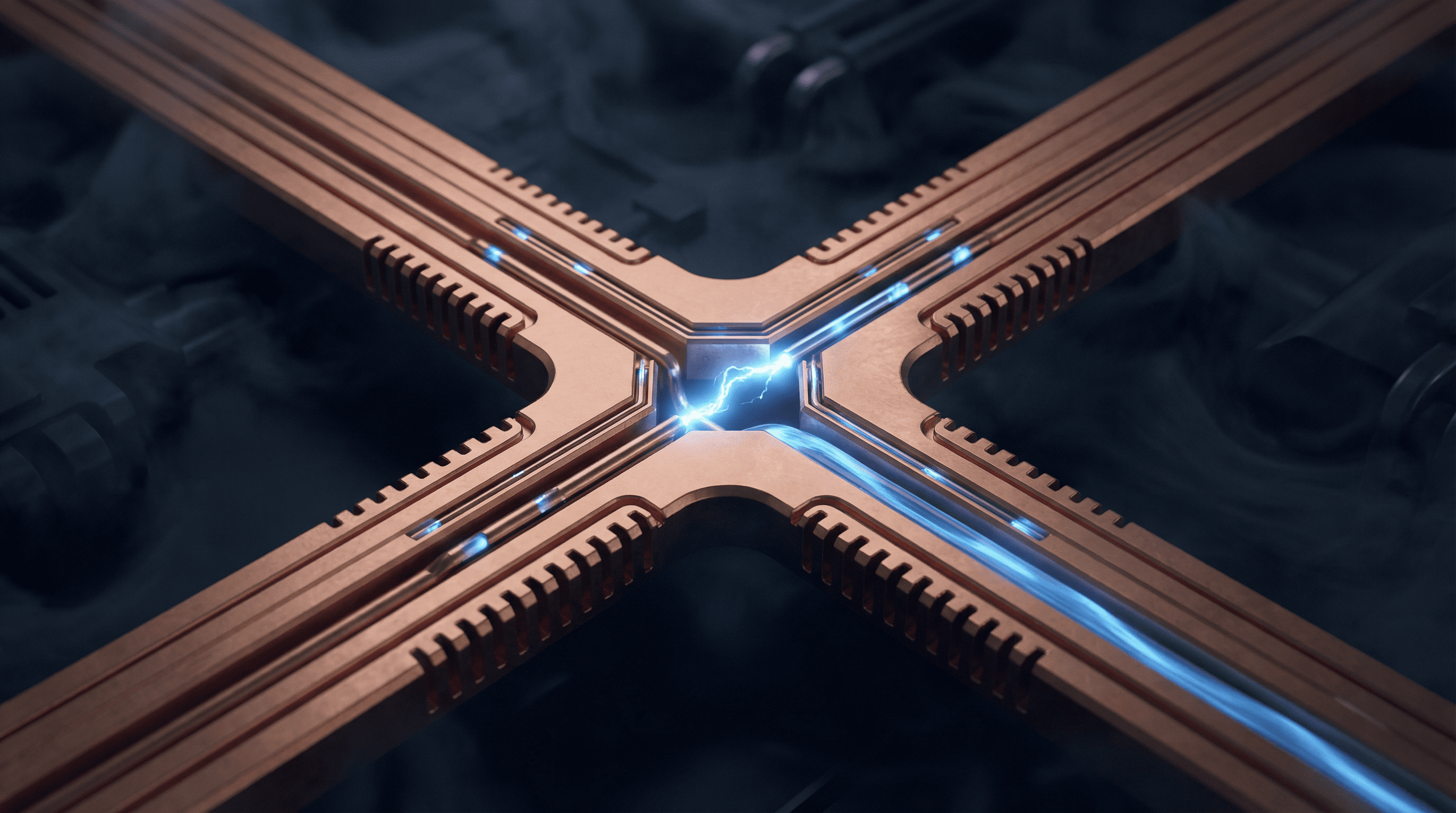 Executive coaching and leadership development — precision copper neural switching junction directing strategic decision pathways