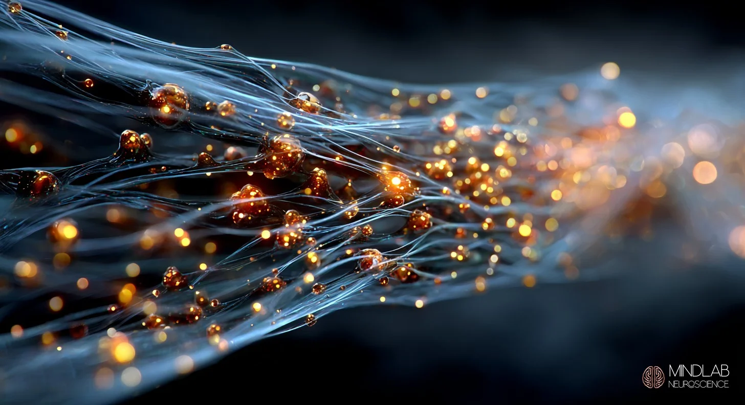 Exercise-activated neural growth signal cascade with steel-blue pathways and copper growth factors. Dr. Sydney Ceruto, MindLab Neuroscience.
