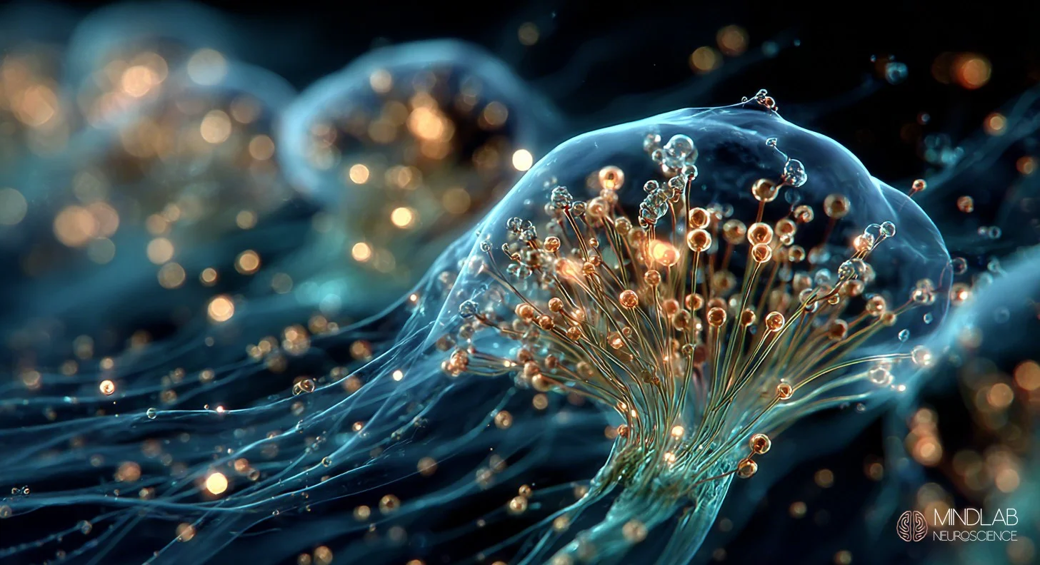 Neural junction showing old pathways being pruned while new crystalline connections form during personal change