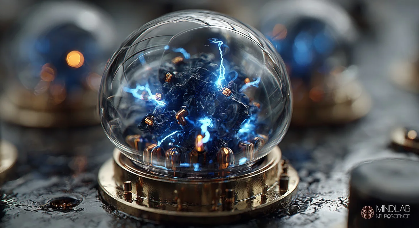 Translucent glass brain hemisphere with new light blue pathways glowing brighter than older circuits during transformation