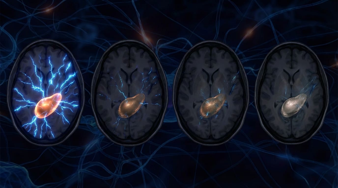 Copper amygdala showing progressively diminishing activation with weakening blue signals
